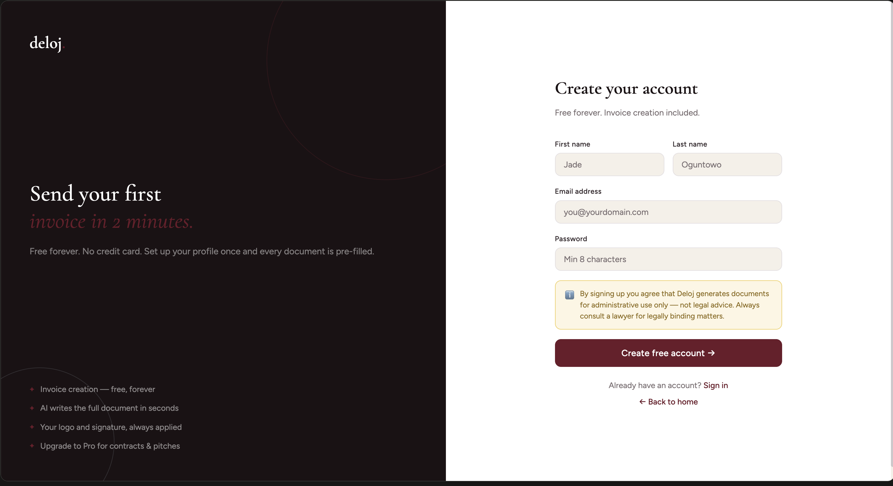 Deloj Account Setup